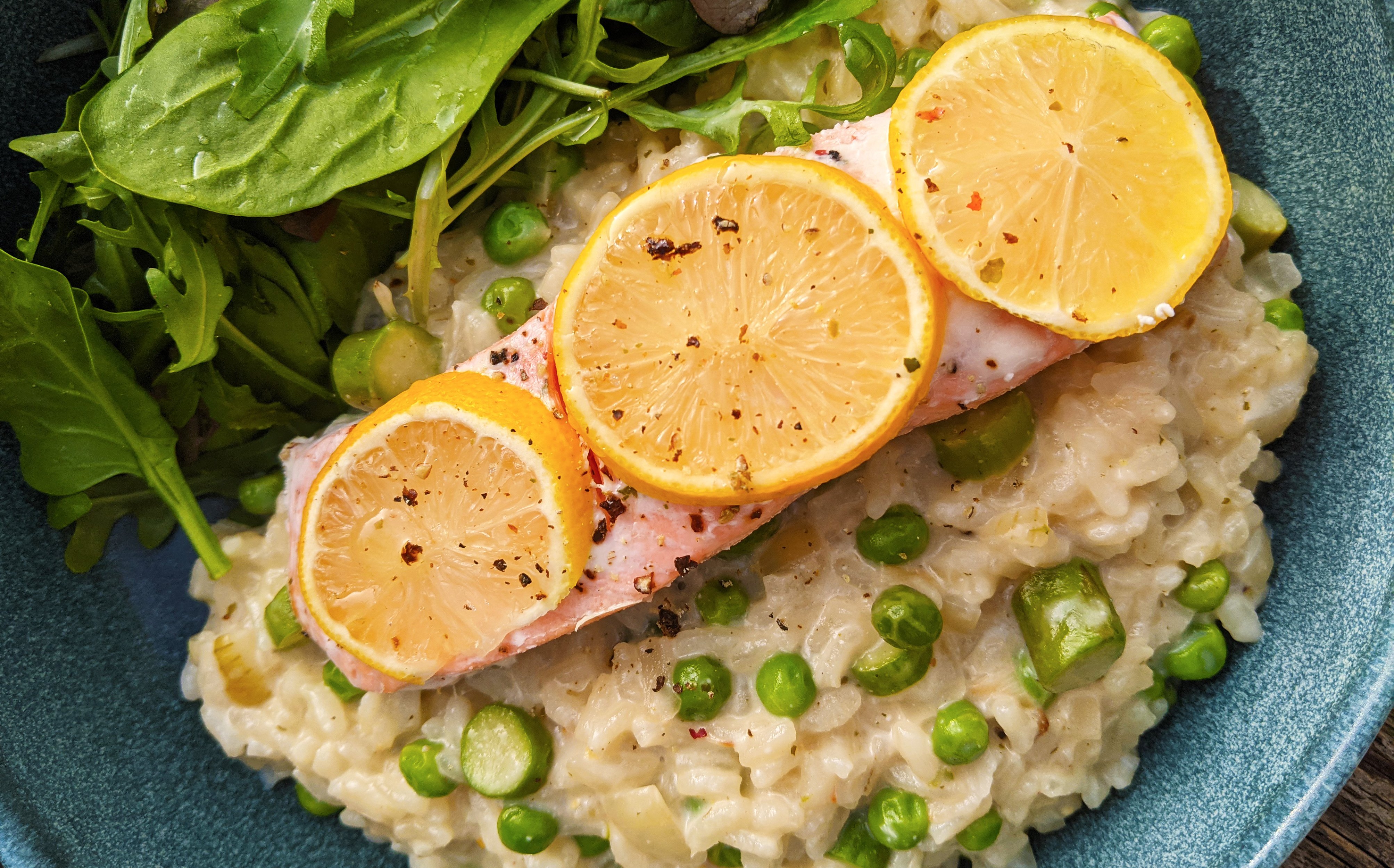 Pan-Seared Salmon with Asparagus Risotto